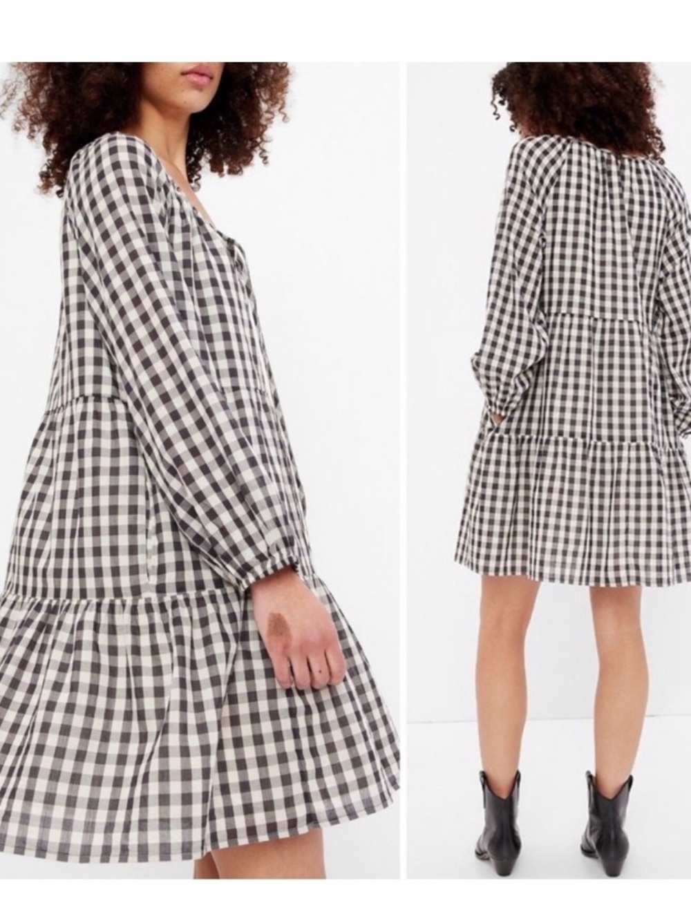 GAP Black and White Gingham Tiered Mini Dress